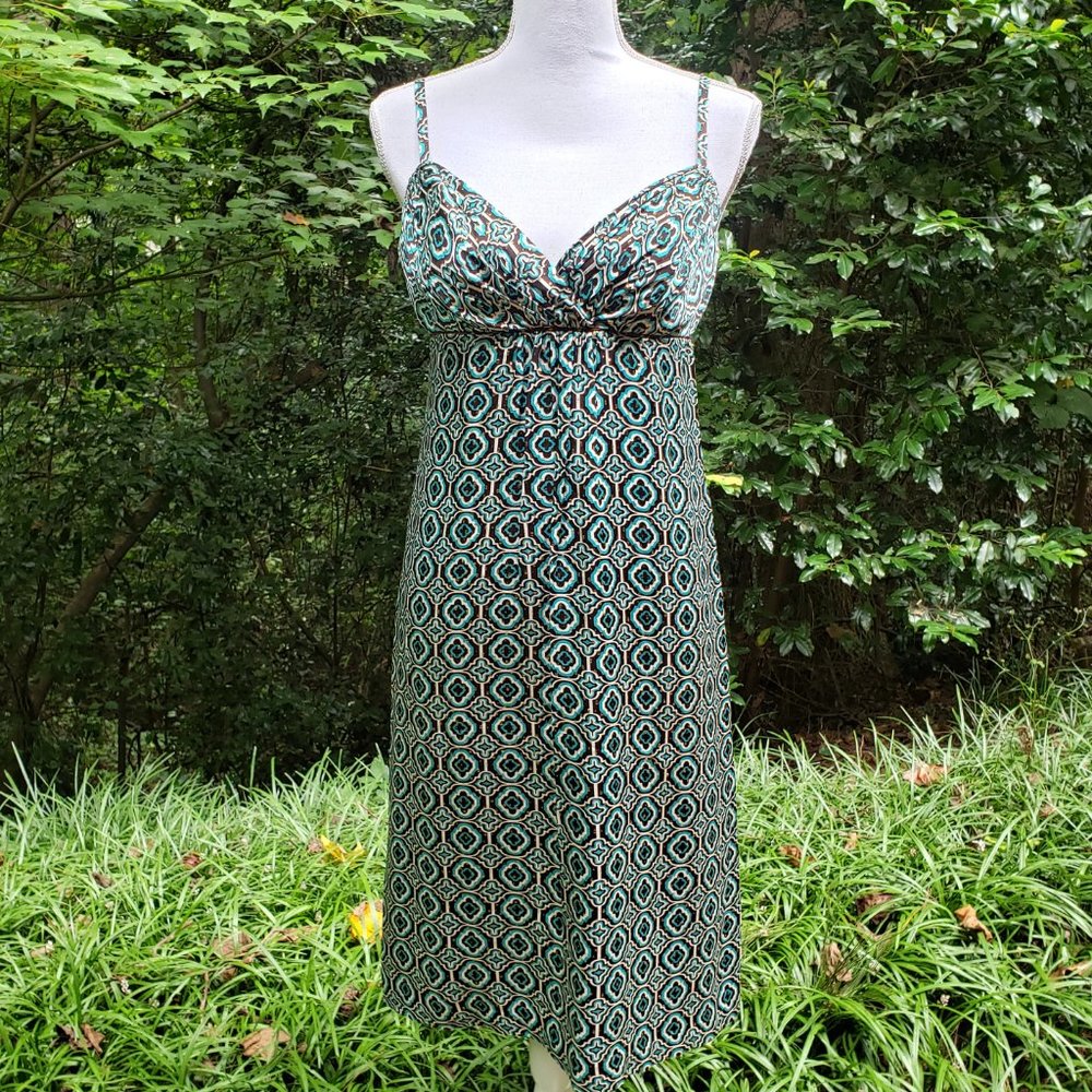 SHOSHANNA Sundress in Turquoise Silk and Metallic Gold Size 8 Brand New